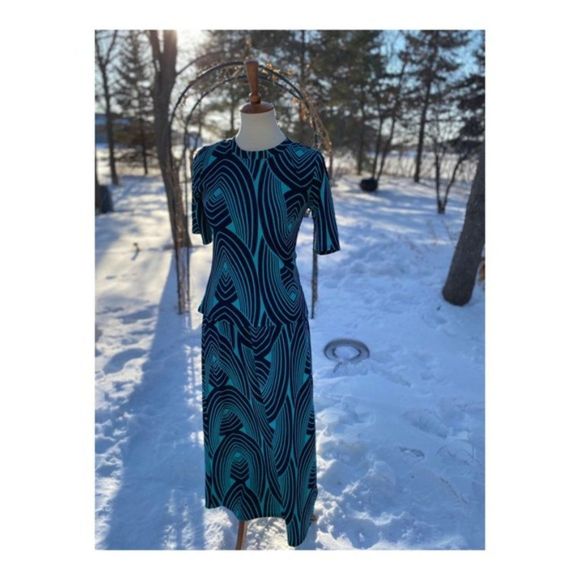 Vintage 60s Skirt Set Stretch A-Line Green Black - Picture 8 of 14